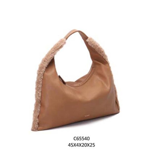 Tan Borg Trimmed Shoulder Handbag